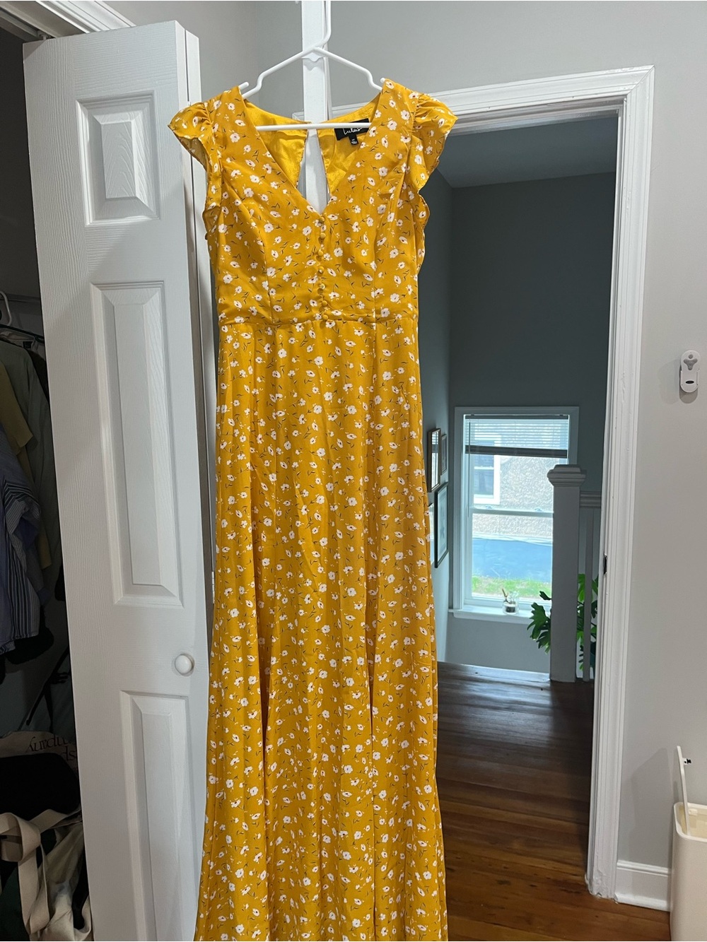 Lulu's Mustard Yellow Floral Maxi Dress